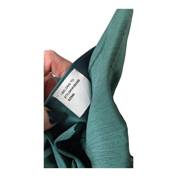 Vera Wang White emerald green ruffle belted bridesmaid prom formal dress EUC 8 - Picture 3 of 6